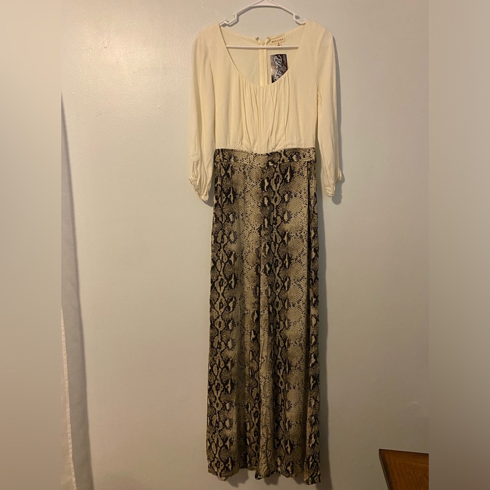 Main strip jumpsuit small beige and snakeskin print one piece animal Nwt